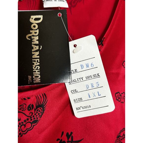Vtg Dorman 100% Silk Asian Inspired Top Sleeveless Tank Red Dragon XL - Picture 4 of 8
